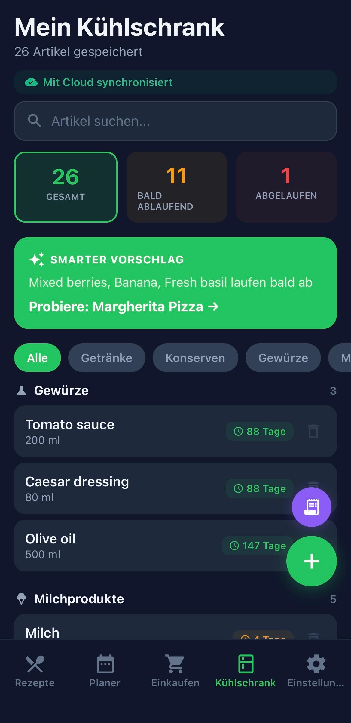 SmartFridge App – Kühlschrank mit Ablaufdaten und smartem Vorschlag