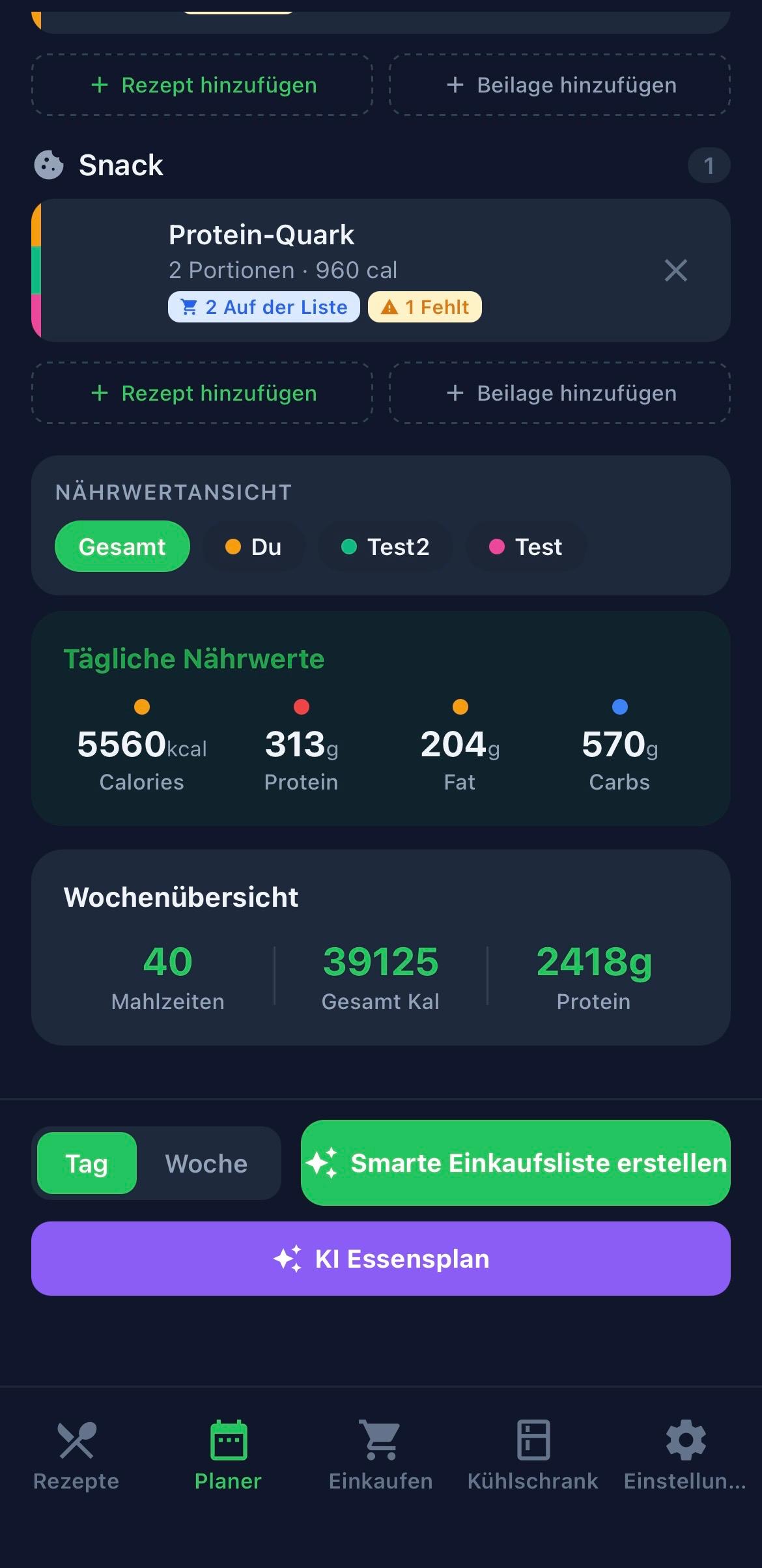 SmartFridge App – Nährwertansicht pro Haushaltsmitglied